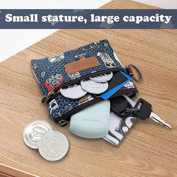 Coin Bag, Waterproof Coin Wallet Small Coin Purse with Zipper and Keyring, Cute - Picture 5 of 6